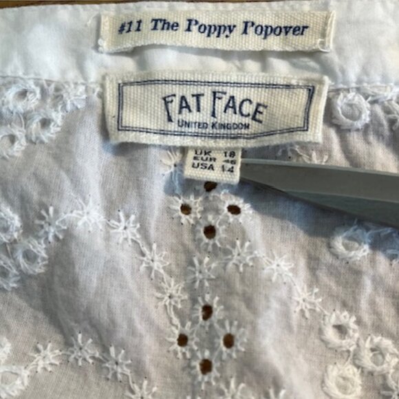 Fat Face White Cotton Eyelet Poppy Pullover- Size 14 - Picture 9 of 11